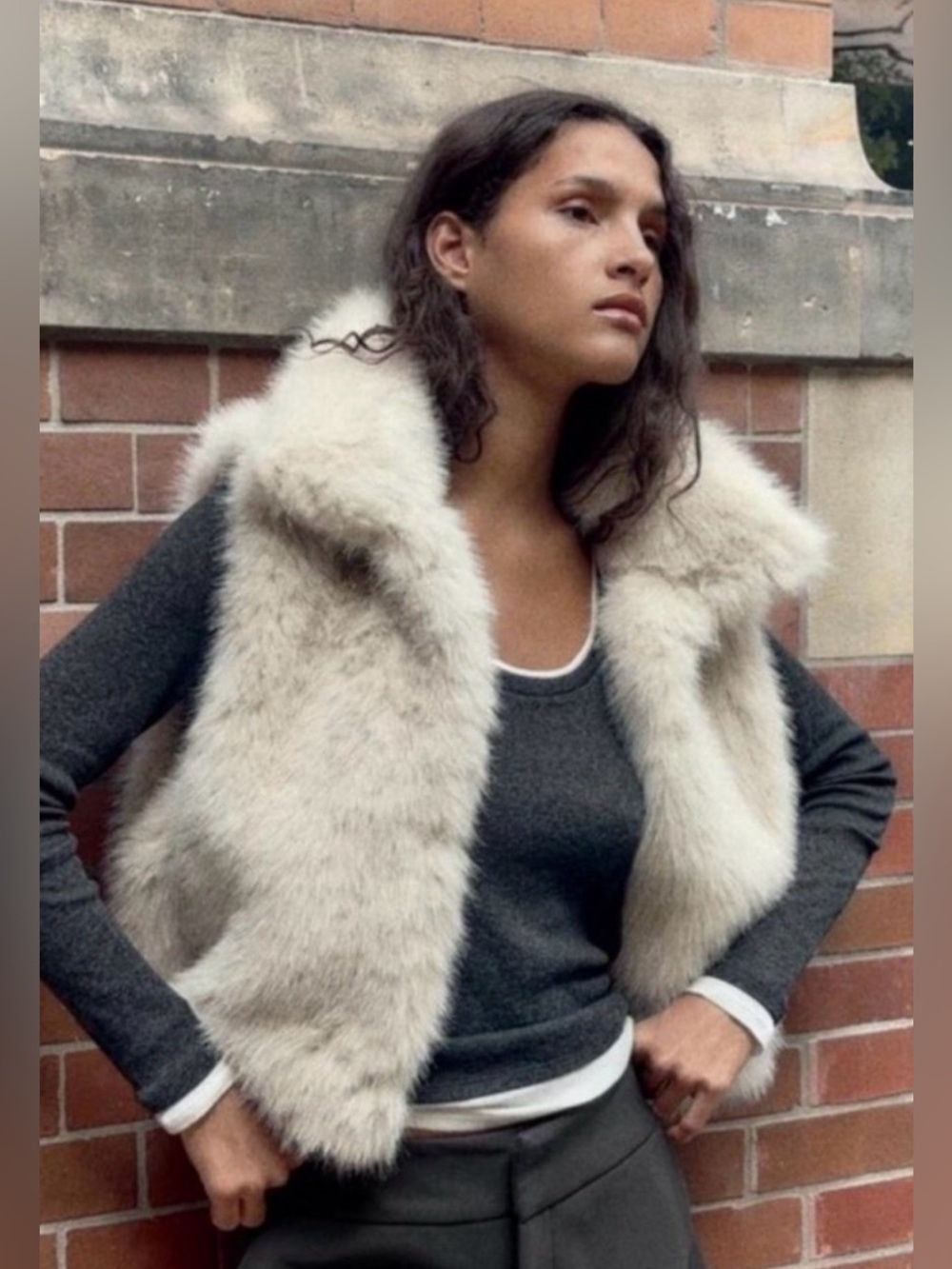 NWT Zara Woman Bloggers Fav FAUX FUR VEST LIGTH BEIGE Size L